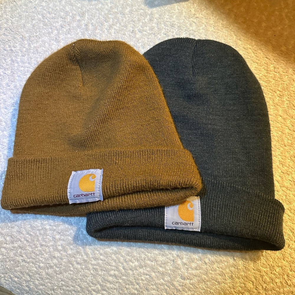 Carhartt Knit Beanie Hat Lot Of Two, Classic Brown And Gray, One Size